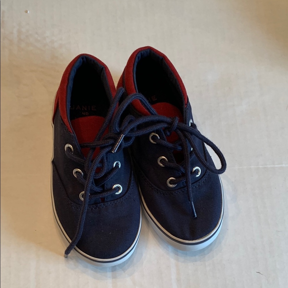 VGUC Janie and Jack Boys Navy and Red Canvas Shoes size 9
